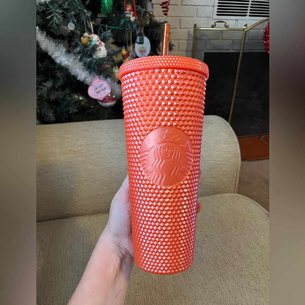 Starbucks orange studded venti cup with straw